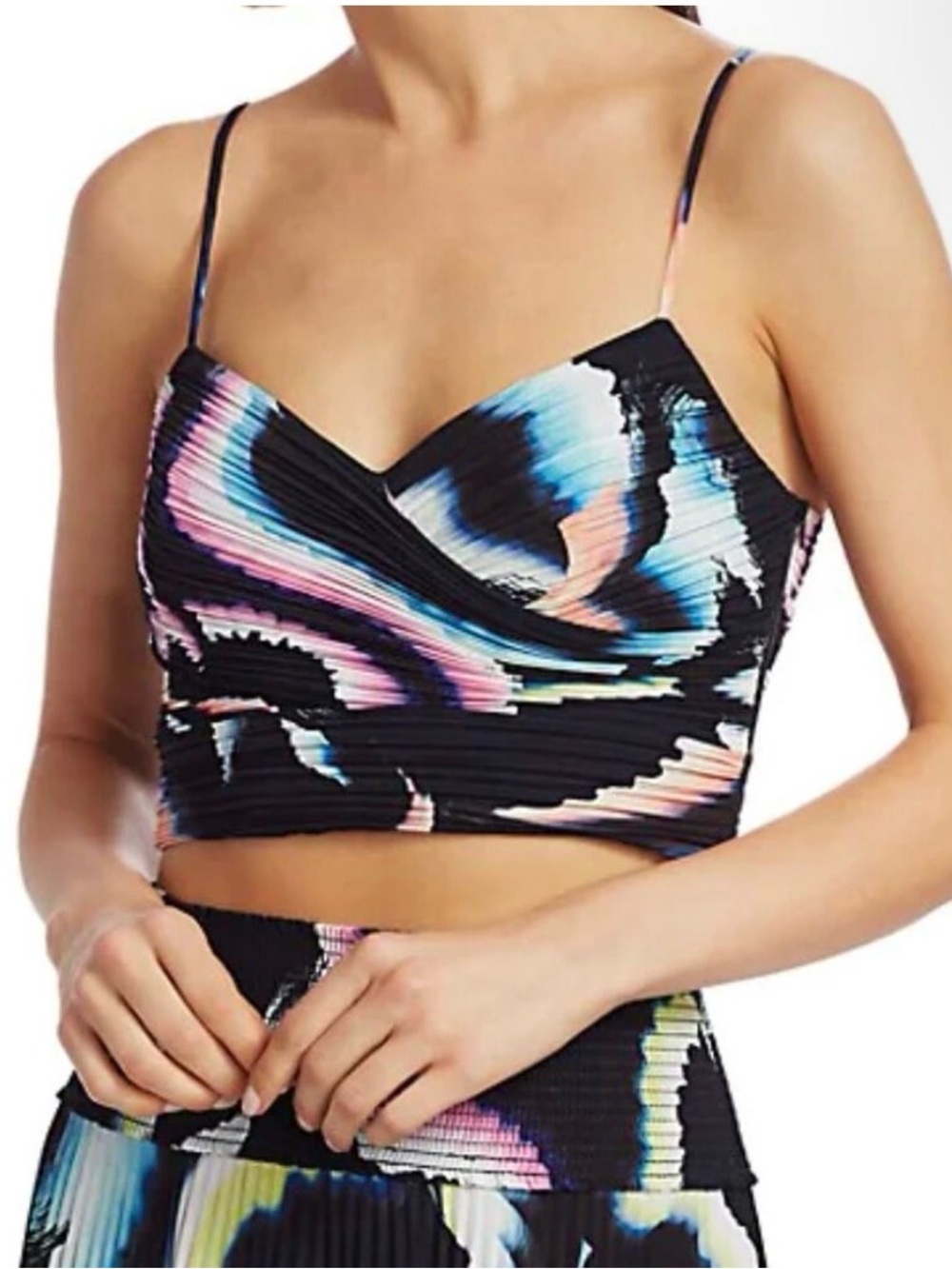 ALC Sula Black Multi-Color Pleated Crop Cami Top- Size 2